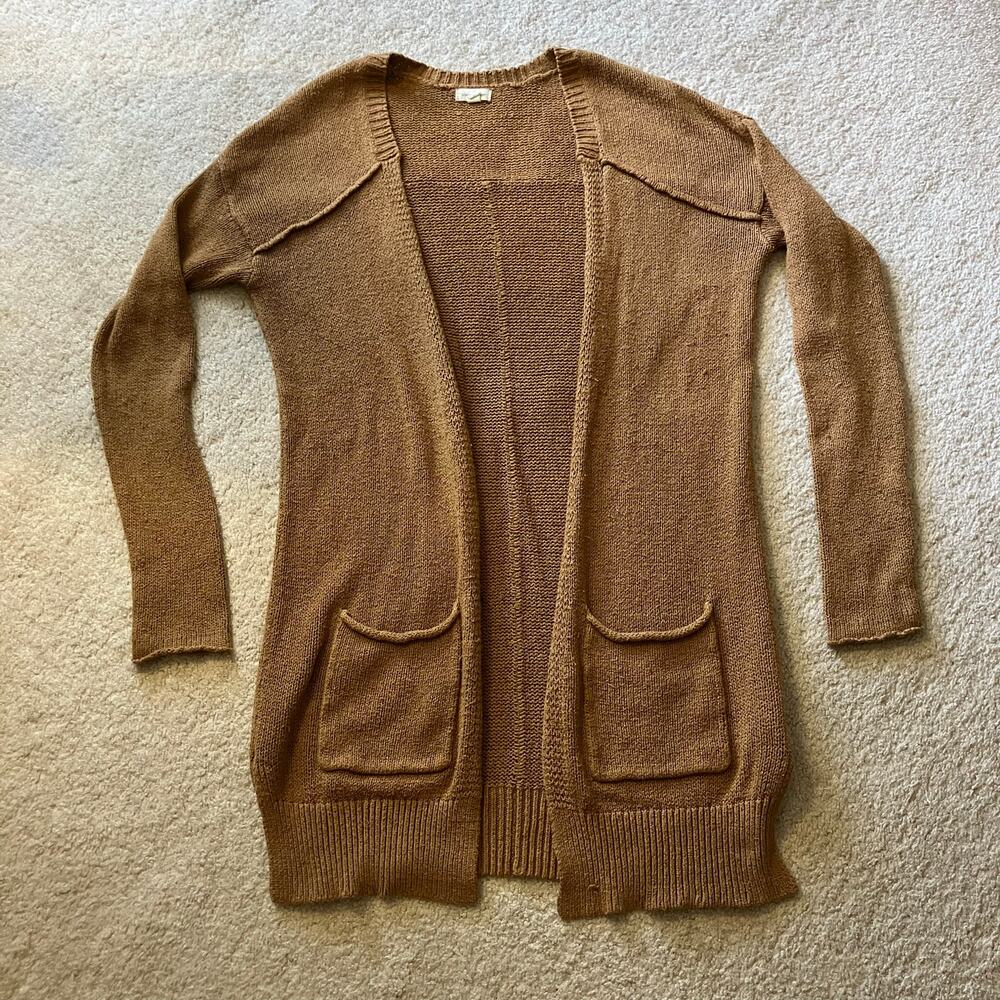 Brown long knit cardigan Silence + Noise cozycore preppy light academia twee